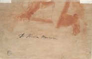 Scene from Ancient History (recto); Leg and Arm of a Nude Male Figure (verso), Nicola Marcola (Italian, Verona 1738–1770 Verona), Red chalk, highlighted with white, on beige paper (recto); red chalk, stumped (verso)